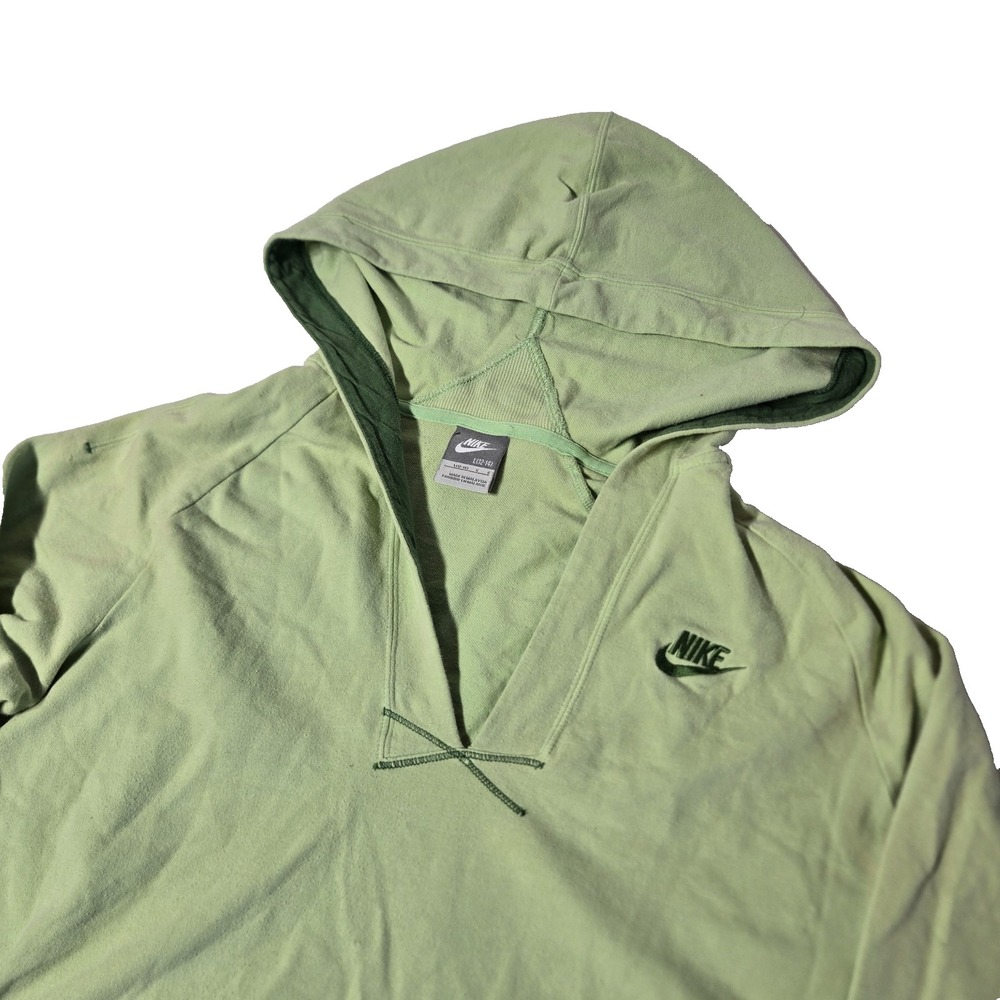 Vintage‎ Y2K Nike Hoodie Youth Girls Large Green Low Neck V Kangaroo Pocket